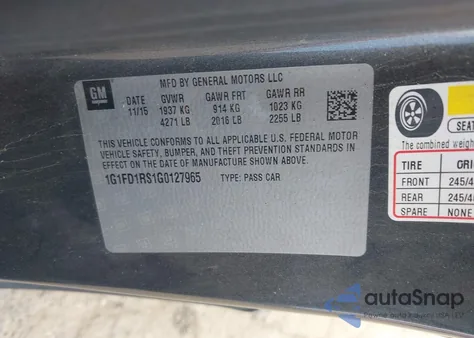 2016 Chevrolet Camaro 2Lt from USA, damaged, VIN 1G1FD1RS1G0127965